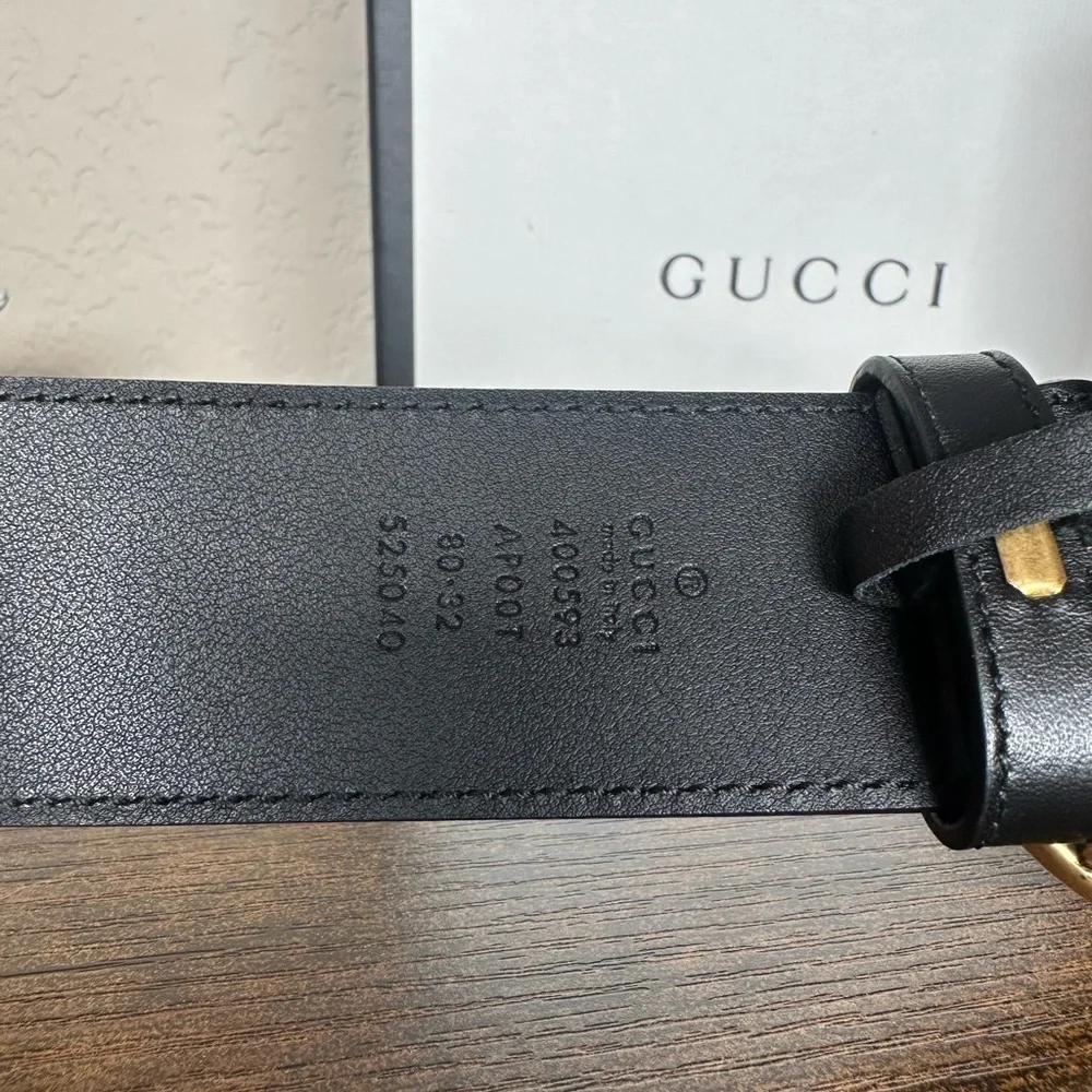 Gucci Black Leather Belt with Antique Gold Double G Buckle